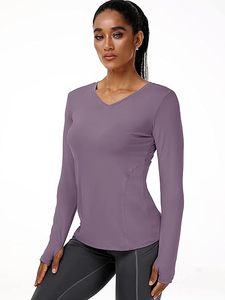 Camisa de manga larga para mujer para entrenamiento Dry Fit Yoga camisetas con cuello en V - Product Image 2
