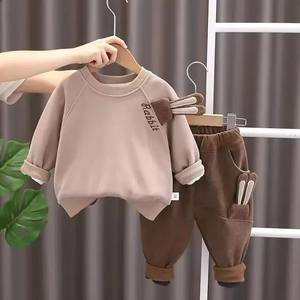 New Boys' Girls' Winter 100% Cotton Oversized Fleece Pullover <b>Sweatshirt</b> Two-Piece Set with Embroidered Digital Printing Pocket - Product Image 5