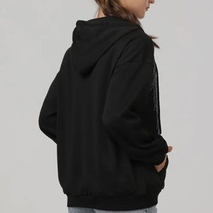 jogging hoodie for <b>women</b> zipper style rhinestone customize <b>black</b> color hot selling brand 2025 new arrival fashion casual hoodie - Product Image 2