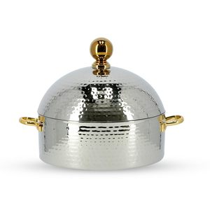 New Design <b>5L</b> Capacity Stainless Steel And Wood Food Server with Brass Floral Pattern Handle HotCase and HotPot Casserole - Product Image 1