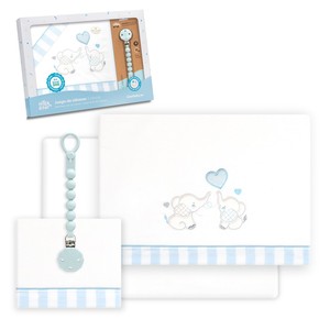 Ensemble de literie pour lit bébé 3 pièces 100% coton avec porte-sucette, motif tissé à l'effigie d'un éléphant - Modèle Parejita Elefante pour bébé - Product Image 1
