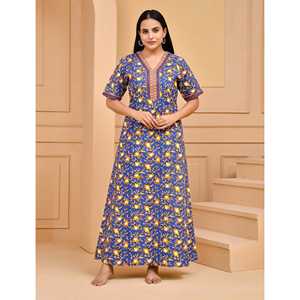 Robe de nuit confortable en coton bleu avec fermeture boutonnée, tissu popeline doux, logo personnalisé ODM pour la maison, demoiselle d'honneur, taille XS - Product Image 1