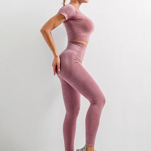 Ensemble de yoga à la mode Vêtements de sport pour femmes Vêtements de gym deux pièces Tenue d'entraînement Logo personnalisé avec pantalon et soutien-gorge Fournisseur en gros - Product Image 3
