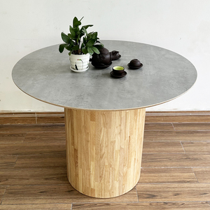 Table à manger ronde en contreplaqué avec pieds en bois de caoutchouc 1m BA68132 - Product Image 4