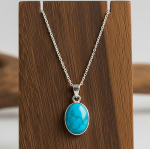 <b>Top</b> Grade 925 Sterling <b>Silver</b> Dainty <b>Chain</b> Bohemian Natural Turquoise Oval Shape Pendant Healing Crystal Fashion Pendants Gift - Product Image 3