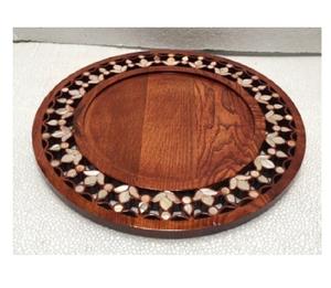 La bandeja de servicio de forma redonda más vendida más exigente, bandeja decorativa con incrustaciones de madera Natural/fregona, decoración del hogar, bandeja de servicio de Ramadán Eid - Product Image 4
