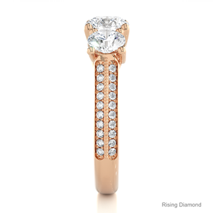 1.01 Ct Round Lab Grown Diamond Engagement Ring Three <b>Stone</b> Rose Gold CVD Diamond Ring Anniversary Gift for Her - Product Image 3