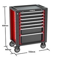 Chariot d'atelier KINBOX 01RS3P7 à 7 tiroirs en acier, chariot à outils roulant avec panneau perforé, noir et rouge