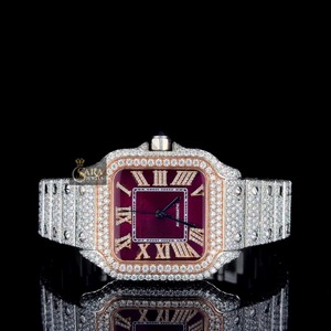 Reloj de Hip Hop Personalizado de Alta Calidad con Diamantes Moissanite VVS Completamente Engastados, Caja Cuadrada de Acero Inoxidable de Lujo, Automático, con Números Romanos - Product Image 1