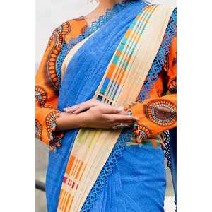 Sari en mousseline plissée non cousu 3 pièces avec décoration en dentelle SR-52006 pour mariages et occasions festives - Product Image 6