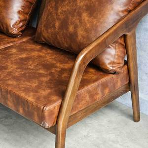 Three-Seat Midcentury Modern Upholstered Square <b>Sofa</b> Set with Ash <b>Wood</b> <b>Frame</b> and Faux Leather Cushions SFB68067 - Product Image 6