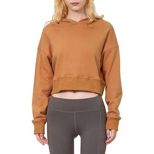 เสื้อฮู้ดดี้สีน้ำตาลเข้มแบบครอป สำหรับใส่ลำลองและสไตล์สตรีท ทรงไหล่ตก ปลายแขนริบบิ้น เสื้อฮู้ดดี้ครอปสำหรับผู้หญิง - Product Image 6