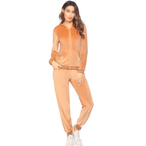 2024 Autumn Winter Breathable Eco-Friendly <b>Velvet</b> Two-Piece <b>Women's</b> <b>Tracksuit</b> Set with Zip Hooded Top and Long Pants - Product Image 1