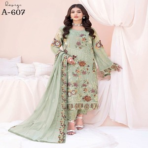 Marca Ramsha 2023, traje de fiesta de boda de 3 piezas de gasa bordado pesado Salwar Sari Lawn para mujer, diseño largo para adultos paquistaní - Product Image 4