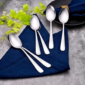 Ensemble majestueux de 6 cuillères en acier inoxydable argenté, design classique poli miroir pour mariages - Product Image 4
