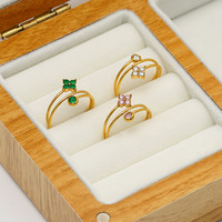 Bagues ouvertes ajustables en acier inoxydable de luxe pour femmes, avec double zircon multicolore et fil enroulé – Nouveauté très prisée