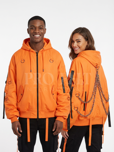 Veste bomber à capuche unisexe, vêtements de rue décontractés d'hiver, veste à fermeture éclair, poches personnalisées, mode moderne, sweats à capuche en nylon chauds - Product Image 4