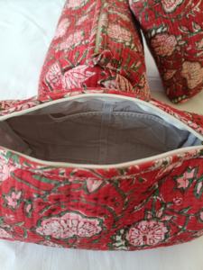 Ensemble de trousses de voyage en coton écologique matelassé, imprimé floral vintage et animalier, trousses de toilette avec grande capacité et fermeture à glissière - Product Image 5