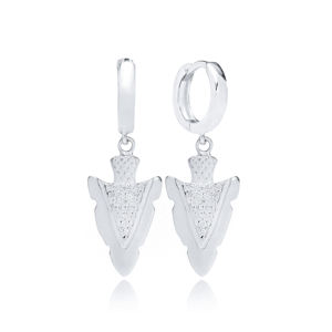 Boucles d'oreilles pendantes en pierre blanche en forme de pointe de flèche turque faite à la main en gros bijoux en argent sterling 925 - Product Image 2