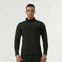 T-shirt à manches longues uni pour homme, séchage rapide, entraînement de fitness, tops à fermeture éclair quart, vêtements de sport de gym, t-shirts