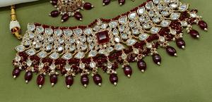 Conjunto de collar y pendientes de novia de latón Kundan, joyería de boda fina para mujer con diamantes americanos para fiestas, compromisos, aniversarios - Product Image 4