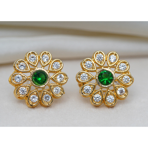 Pendientes de aro hechos a mano pequeños, nuevo estilo, chapados en oro sólido, pendientes de aro verde, piedras CZ para fiestas, regalos, joyería de moda para aniversario - Product Image 1