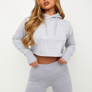 Custom Logo Solid Color Pullover Hooded High Quality Gym Sports Top Women Crop Top Hoodies Cotton Hoodies - Product Image 2