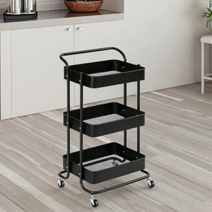 Teal Three Layer Metal <b>Storage</b> <b>Cart</b> With Wheels Modern Design Standing Type for Living Room Sundries Organization - Product Image 6