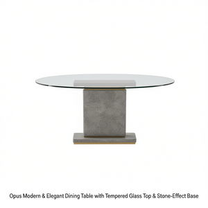 Opus Modern & Elegant <b>Dining</b> <b>Table</b> with Tempered <b>Glass</b> Top & Stone-Effect Base - Product Image 2