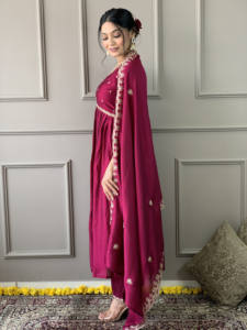 Premium Quality Indian Boutique Fancy Vichitra Silk Kurti with Classy Beautiful Dupatta <b>For</b> Wedding Wear Ethnic Clothing - Product Image 3