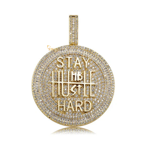 Collier Hip Hop Finition Or avec Diamant de Laboratoire Iced Out Stay Humble Hustle Hard Round Pendant Custom Bling Jewelry - Product Image 2