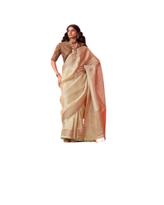 Saree de seda Banarasi suave de calidad superior para mujer Plata pura Zari Heavy Pallu Zari Borde tejido para fiestas - Product Image 1