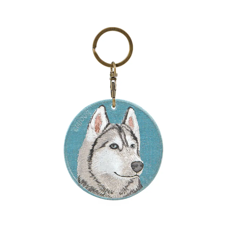 Realistic Pets Embroidery Double-sided Keychain Bag Accessories Wholesale Husky Design