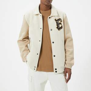 OEM Manufacturer's Custom Logo Men Varsity Jacket High-Demand High-Street Stand Collar Front Logo Placement Plain Dyed Canvas - Product Image 3