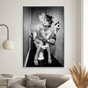 Smoking Woman Canvas Decor: Printed Sensual Stained Glass <b>Wall</b> <b>Art</b>,WHITE <b>FRAMED</b> CANVAS - Product Image 1