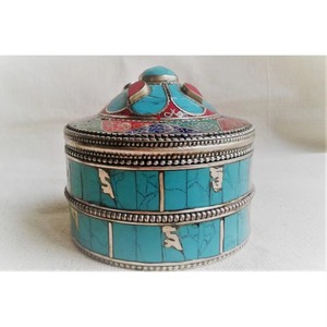 Organisateur décoratif de boîte à bijoux de concepteur en métal bleu de luxe pour des montres de collection de bijoux et la présentation de cadeau de l'Inde - Product Image 2