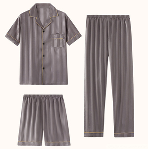 Ensemble de pyjamas en satin pour hommes sur mesure OEM vêtements de nuit d'été en soie ensemble court 3 pièces pyjama de couchage personnalisé pour hommes - Product Image 2