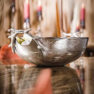 Bol à Fruits rond en aluminium, Table de salon, cuisine, décoration des aliments, bol de service avec poignées en bois - Product Image 3