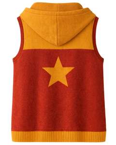 Customized <b>Women</b> Red And Mustard Hooded Sleeveless Knit <b>Vest</b> Wool Acrylic Blend Zipper Closure Star Pocket Winter Casual Sweater - Product Image 2
