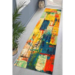 Tapis d'art abstrait : décor moderne jaune, vert et bleu, avec tapis à poils doux - Product Image 4