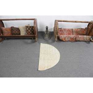 Tapis turc, tapis rond de 2,5 x 1,5 pieds, tapis persan blanc - Product Image 3