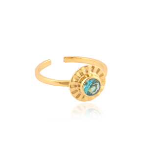 Factory hot selling tiny round swiss blue quartz gold plated open <b>adjustable</b> <b>ring</b> classy hammered minimalist statement <b>ring</b> gift - Product Image 3