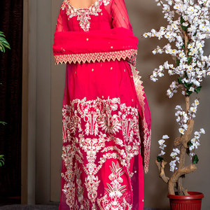 Heavy Embroidery Work Party Wear Long Open Shirt with Trouser <b>pink</b> Color Party Wear Dress for Ladies - Product Image 4