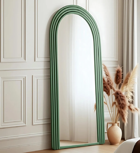 Green <b>Arch</b>-Top Full-Length Mirror with a Grooved <b>Frame</b> Design for a Bold and Unique Statement Piece, at Wholesale Prices. - Product Image 1