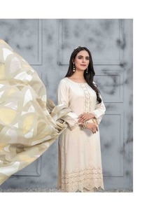 Dernier hiver modeste droite lin Lenin Kameez costumes pour femmes respirant col haut exquis broderie adultes genou-longueur - Product Image 6