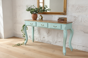 Gỗ tồi tàn Chic có thể gập lại giao diện điều khiển bảng 3 ngăn kéo Turquoise Pháp Thiết kế rắn gỗ Xây Dựng Hiện Đại Đồ nội thất phòng khách - Product Image 4