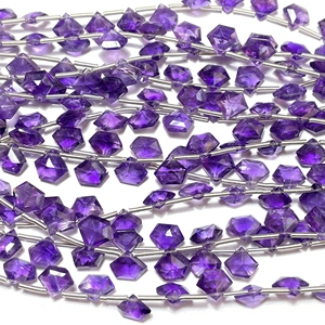 Perles de Briolette en forme de pentagone à facettes en améthyste naturelle, pierres précieuses en vrac pour bijoux - Product Image 5