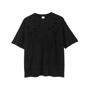 Camiseta de gran tamaño para hombre de High Street 100% algodón con logotipo personalizado, ropa de calle de punto con agujeros de corte únicos - Product Image 3