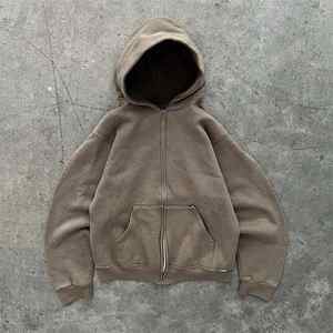 Sudadera con capucha de lavado ácido personalizada de alta calidad 100% algodón peso pesado hombro caído doble cremallera Sudadera con capucha de lavado ácido - Product Image 3