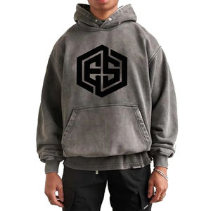 Sudadera con capucha de manga larga con lavado ácido a la moda más vendida para hombre, sudadera informal de gran tamaño, tela polar 400GSM desgastada - Product Image 5